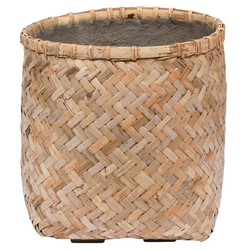 Natural Bamboo and Cement Round Indoor Outdoor Planter, 14.6"