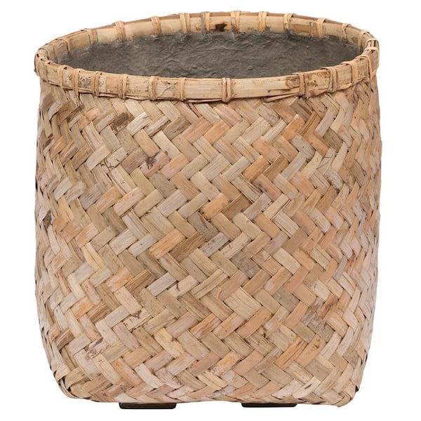 PotteryPots Zayn XXS 14.6 in. Dia Natural Finish Bamboo Indoor Outdoor Round Planter