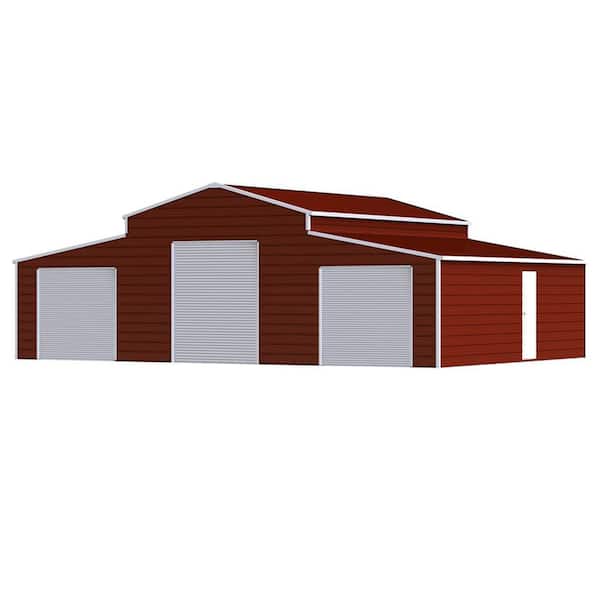 Zadric Outdoor 42 ft. W x 30 ft. D Reddish Brown Metal Garage Storage Shed with 3 Rolling Doors (1260 sq. ft.)