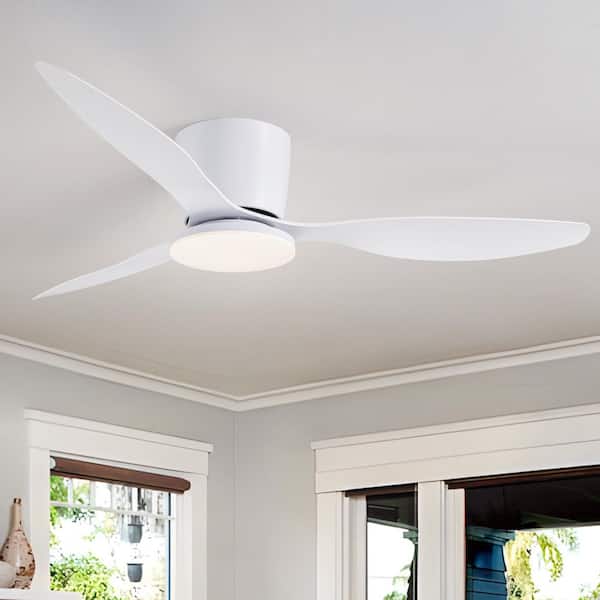 52 in. Modern White Flush Mount Standard LED Ceiling Fan with Remote and Color Temp