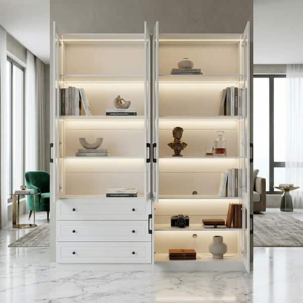 FUFU&GAGA 78.7 in. Tall White Wood 10-Shelf Accent Bookcase with