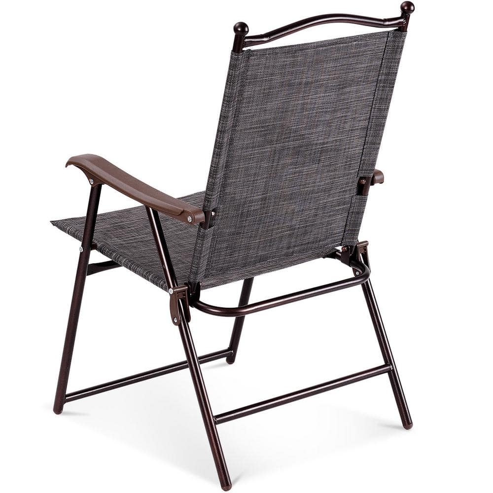 Gray Steel Frame Folding Camping Chairs with Arms, Set of 2
