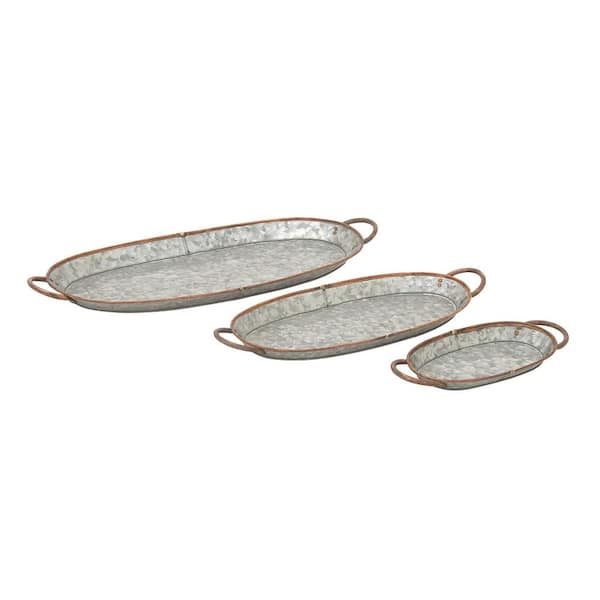 Litton Lane Gray Metal Galvanized Decorative Tray (Set of 3)