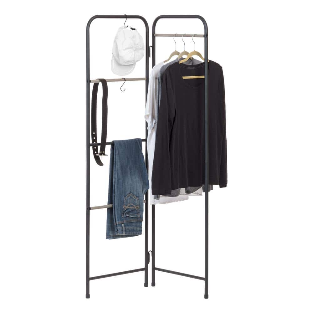 Black Metal Foldable Garment Rack with Hooks