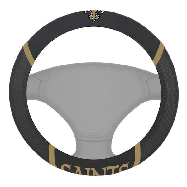FANMATS NFL - New Orleans Saints Embroidered Steering Wheel Cover in Black - 15in. Diameter