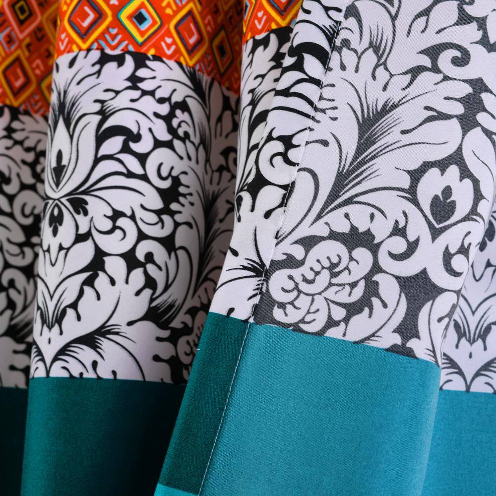 Boho Stripe Turquoise and Tangerine Polyester Curtain Panels