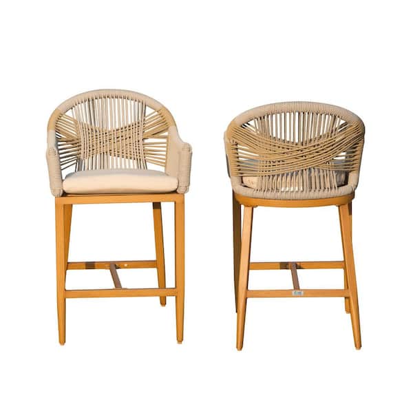 2-Piece Aluminum Outdoor Serving Bart Set with Mix Beige Cushions
