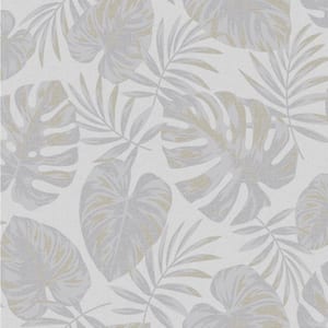Riviera Leaf Grey Textured Vinyl Non-Pasted Wallpaper (Covers 56 sq. ft.)