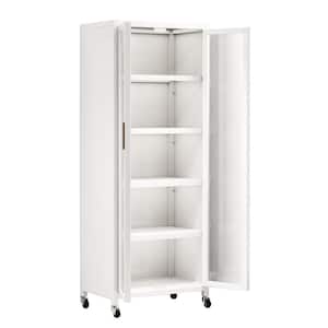 5-Tier Double Open Door Kitchen Pantry Organizers Cabinet in White with Locking Wheels (23.6 x 15.7 x 67.3)