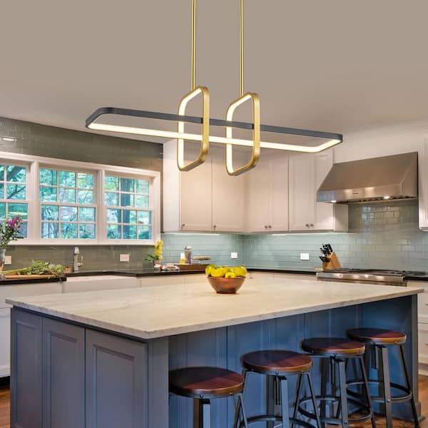 LLHZSY 34.25 inch. 3-Light Black and Gold Modern Integrated LED Pendant Light Fixture for Kitchen Island