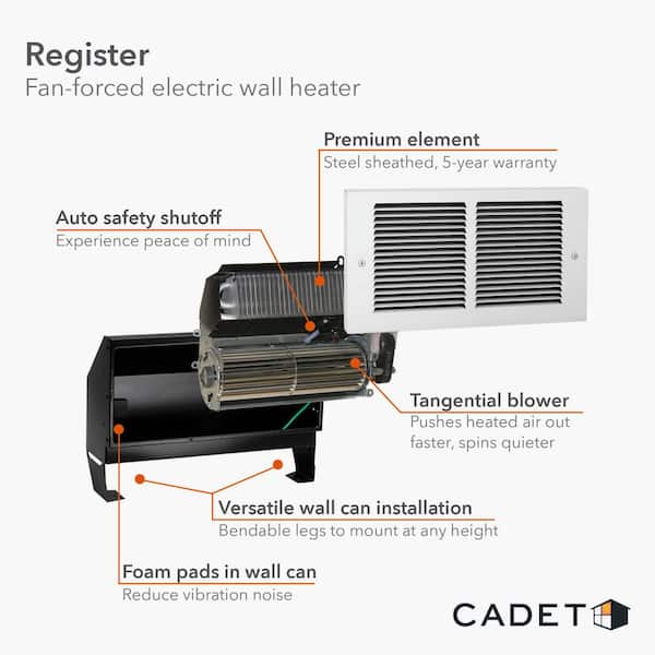 Cadet 120-volt 500/1000/1500-watt Register In-wall Fan-forced