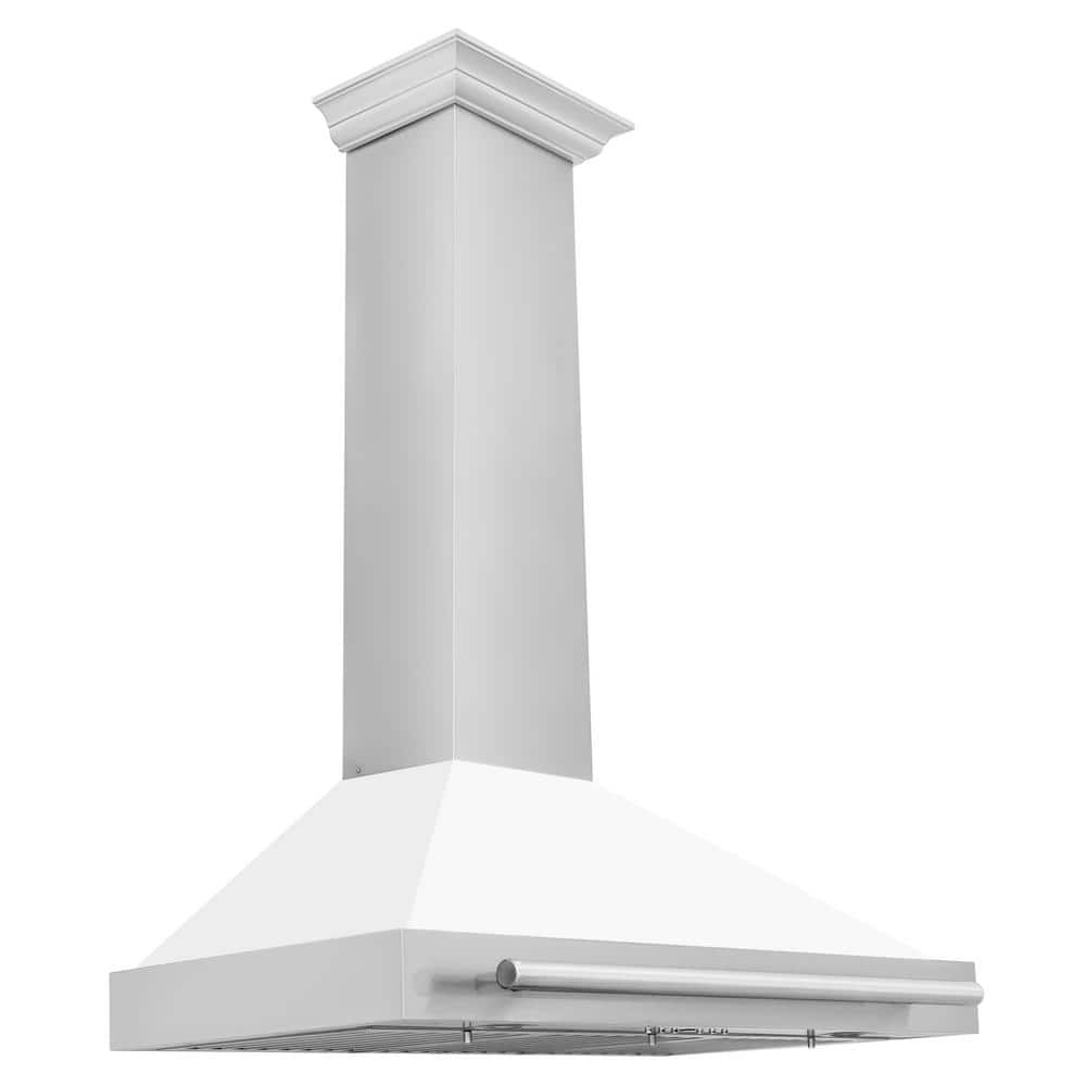 ZLINE Kitchen and Bath 36 in. 400 CFM Ducted Vent Wall Mount Range Hood with White Matte Shell in Stainless Steel, Brushed 430 Stainless Steel & White Matte