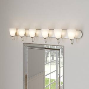 Gather Collection 48 in. 6-Light Brushed Nickel Etched Glass Traditional Bathroom Vanity Light