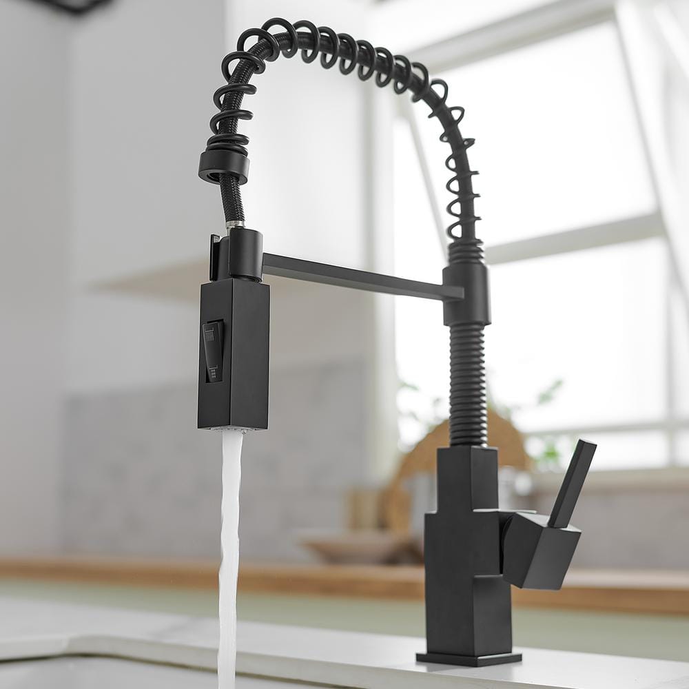 Matte Black Brass Single Handle Pull Down Kitchen Faucet