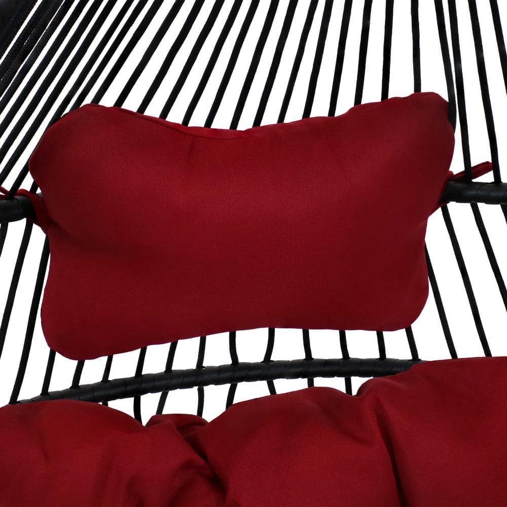 Julia Red Wicker Hanging Egg Chair with Cushions