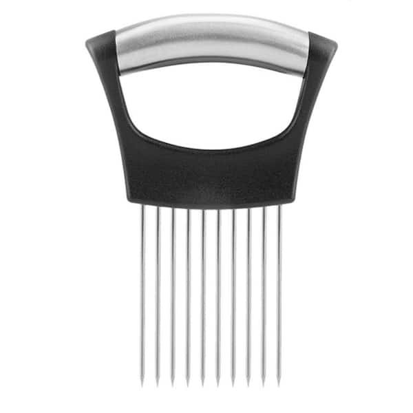 Stainless Steel Multifunctional Food Slicer with Secure Grip, Onion Holder & Cutter Assistant Tool for Vegetables, Fruit