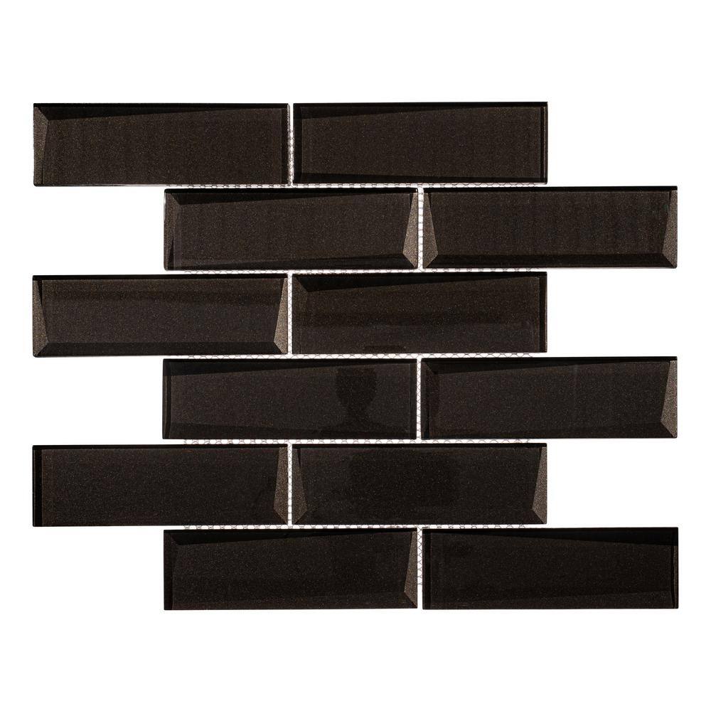 Daazen Black Polished Glass Mosaic Wall Tile Sheet