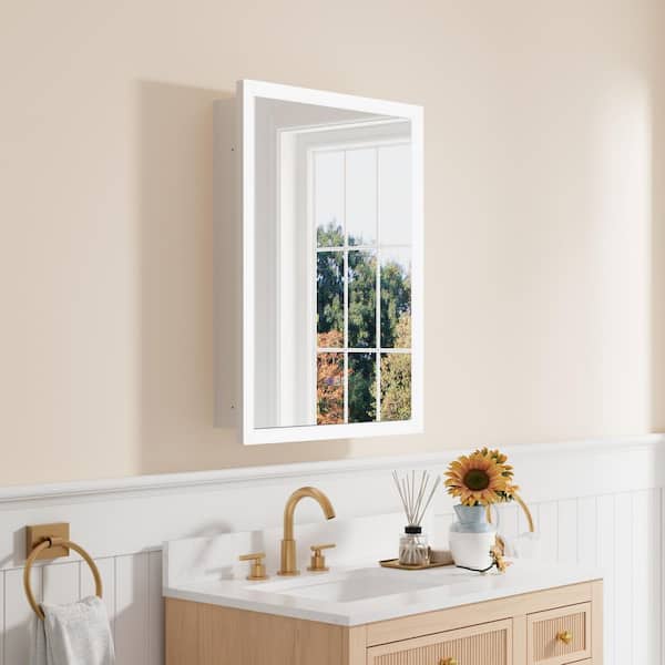 ANGELES HOME 24.01 in. W x 32 in. H Rectangular Aluminum Medicine Cabinet with Mirror & Light, Anti-Fog, 3X Magnifier, Left Open