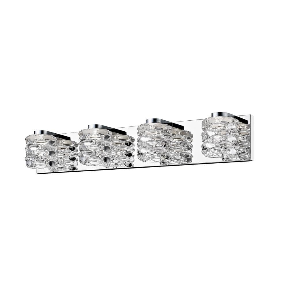 Dawson 28.35 in. 4-Light Chrome Integrated LED Shaded Vanity Light with Cry