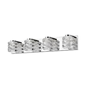 Dawson 28.35 in. 4-Light Chrome Integrated LED Shaded Vanity Light with Crystal Glass Shade