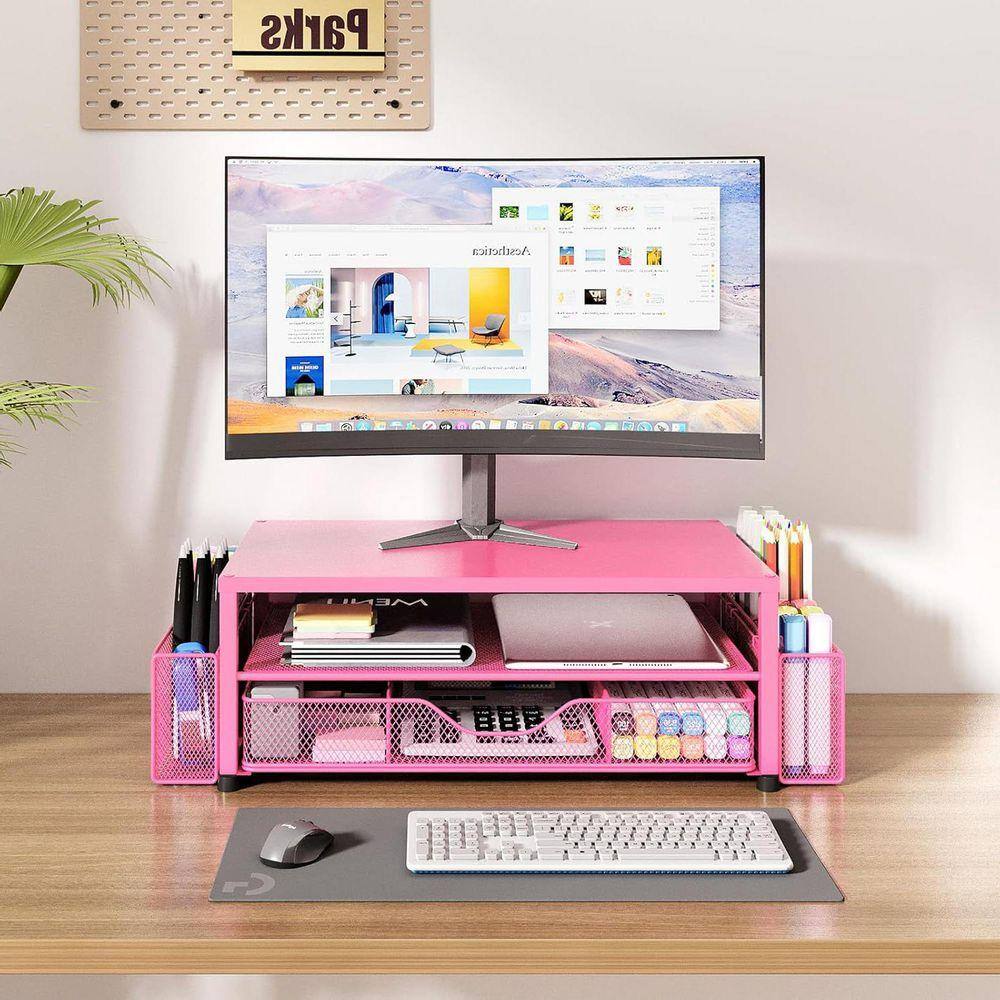 Red 15.5 in. x 6.3 in. Metal Modern Desk Organizers with Drawer and 2 ...