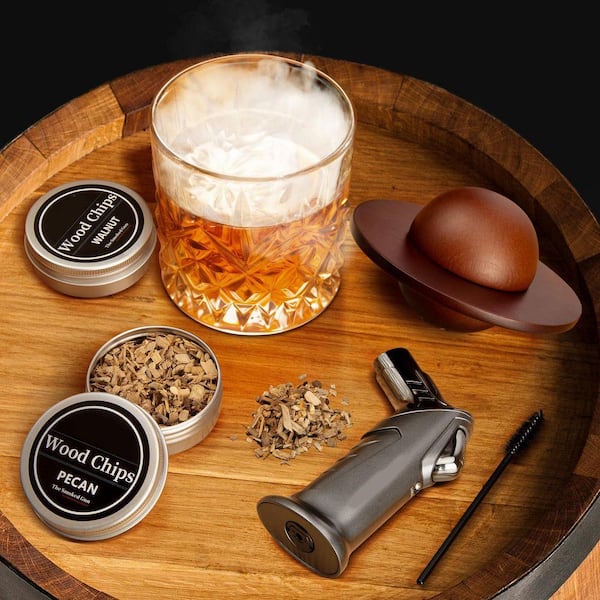 Lynzavix Brown Wood Whiskey Smoker Kit Cocktail Infuser Kit with