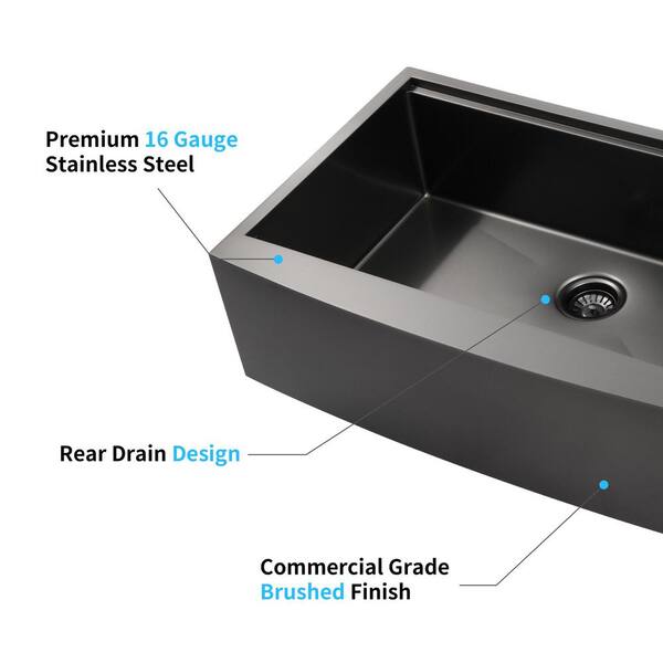 Unbranded - 16-Gauge Stainless Steel 33 in. Single Bowl Farmhouse Apron Workstation Kitchen Sink in Matte Black