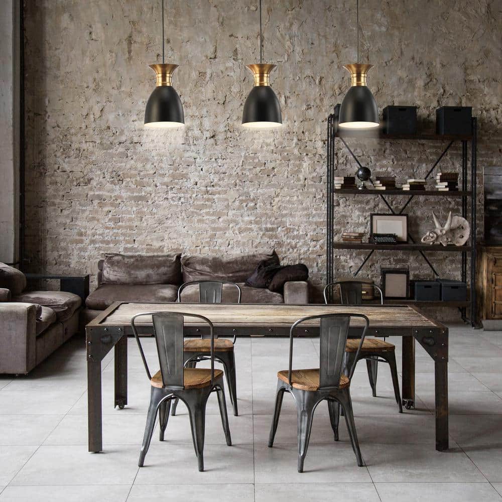 Edison 33.25" Matte Black and Brass Gold 3-Light LED Pendant
