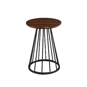 16 in. Dark Walnut/Black Modern Round Wood-Top End Table with Metal Cage Base