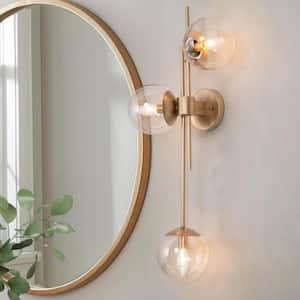 Modern Gold Bathroom Vanity Light 3-Light Decorative Cluster Wall Sconce with Clear Glass Globes Linear Ambient Light