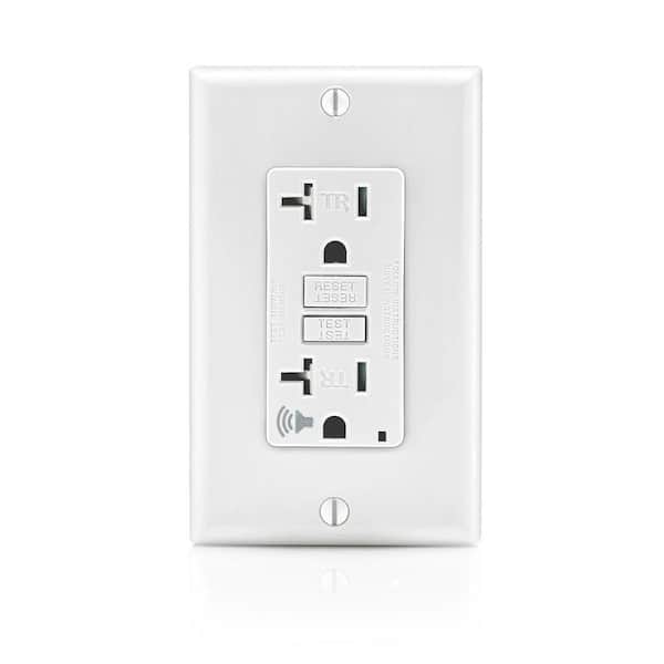 Leviton 20 Amp SmartlockPro Self-Test Slim GFCI Outlet with Audible Trip Alert, White