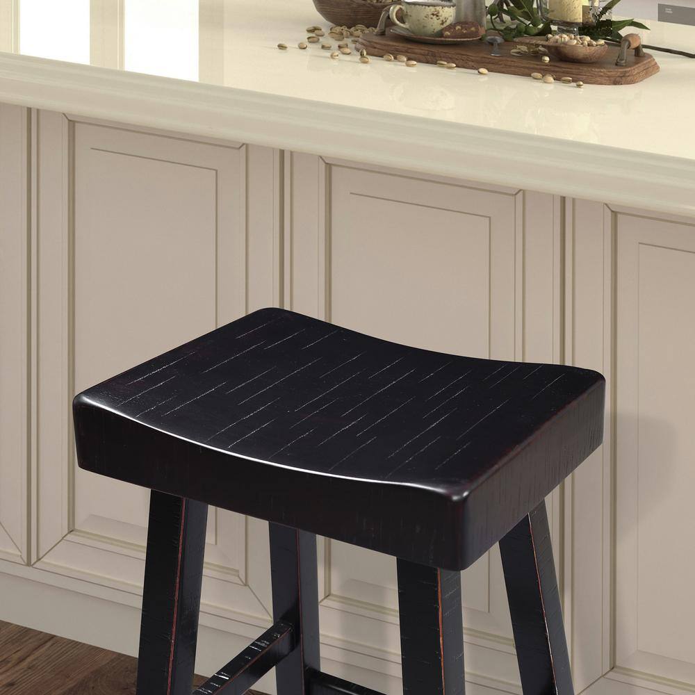 Oak and Black 24" Backless Saddle Style Bar Stool