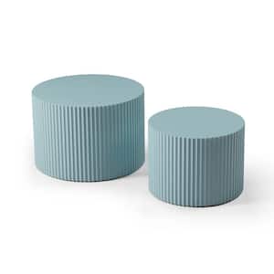 23.62 in. Light Blue Round Wood Nesting Coffee Table and 18.9 in. Small Side Table Set of 2