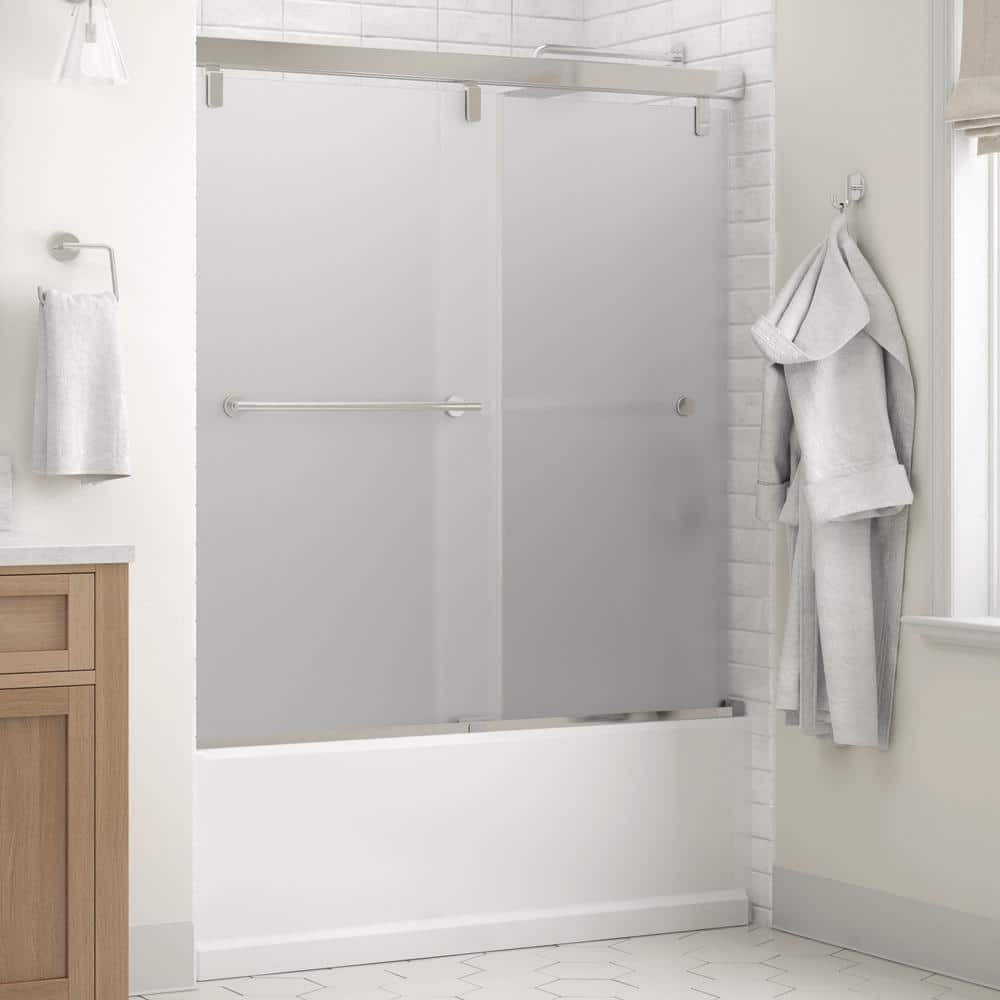 Delta Everly 60 in. x 59-1/4 in. Mod Semi-Frameless Sliding Bathtub Door in  Chrome and 1/4 in. (6mm) Frosted Glass SD3441905 - The Home Depot
