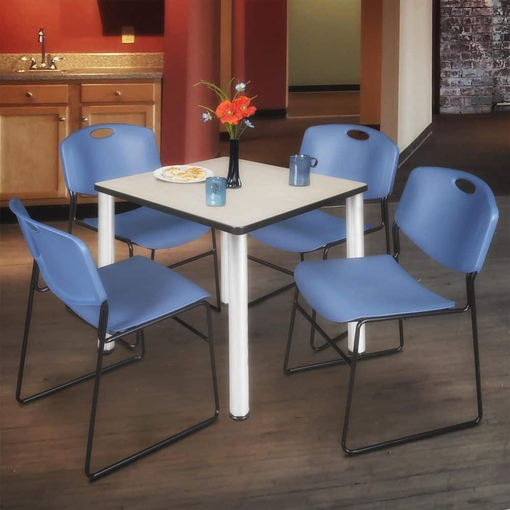 Kee 36 in. Maple Top Square Breakroom Table Desk, Chrome Legs, 4 Zeng Stack Chairs-Blue price history on PriceWatchPro