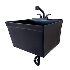 23.5 in. x 22.88 in. Black Thermoplastic Wall Mounted Utility Sink with Matte Black Finish Pull-out Sprayer Faucet