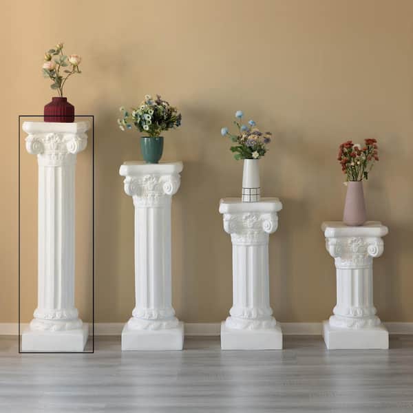 Uniquewise Fiberglass White Plinth Roman Style Column Piller