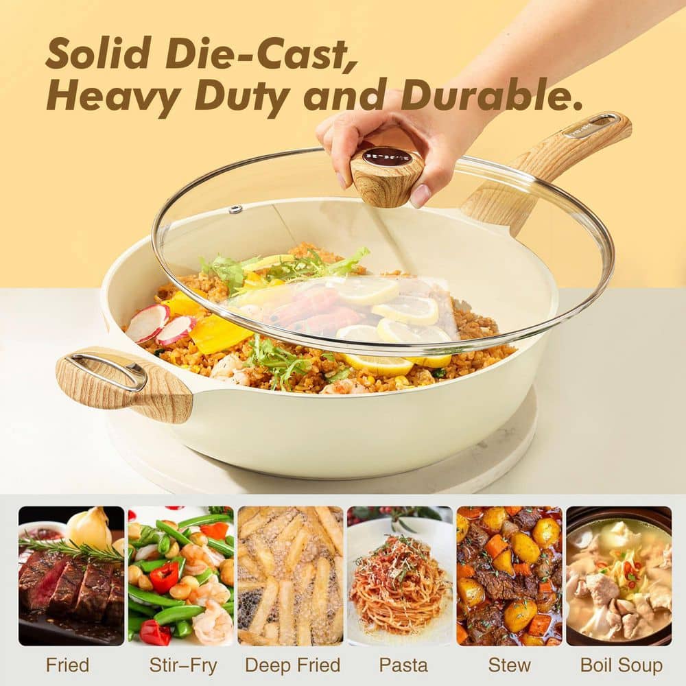 5 qt. White Aluminum Nonstick Saute Pan with Lid Induction Pan Healthy Non-Toxic Cooking Pan with Helper Handle price history on PriceWatchPro