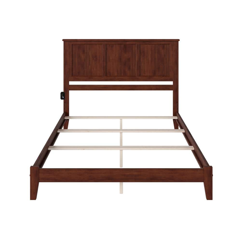 Madison Queen Walnut Upholstered Platform Bed with Storage Drawer