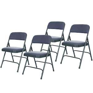 Bernadine Dining Folding Chair with Fabric Seat, Imperial Blue/Char Blue Frame (Pack of 4)