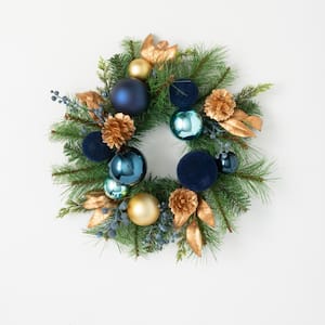 19 in. Blue Unlit Ornamental Pine Mini Artificial Christmas Wreath