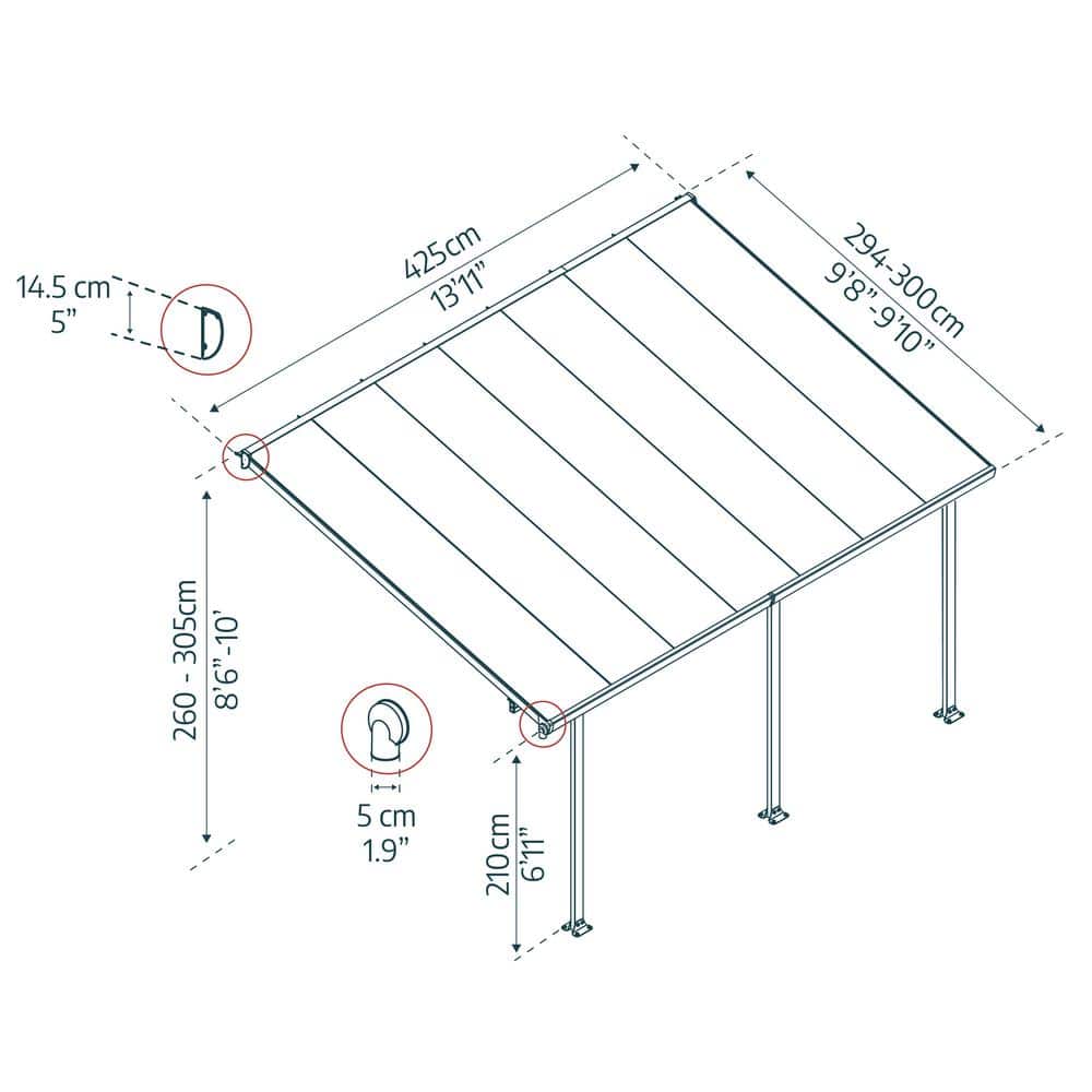 Gray and Clear Aluminum Polycarbonate 10' x 14' Patio Cover