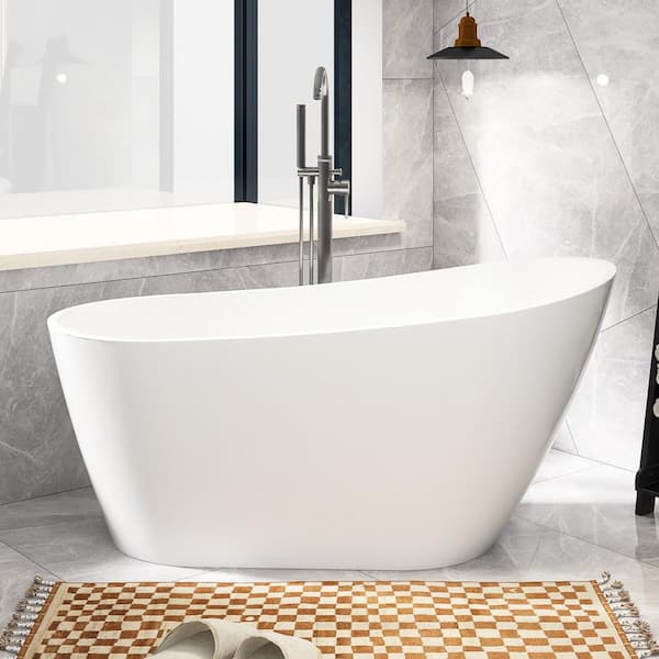 59 in. x 31 in. Soaking Bathtub with Reversible Drain in Glossy White/Polished Chrome