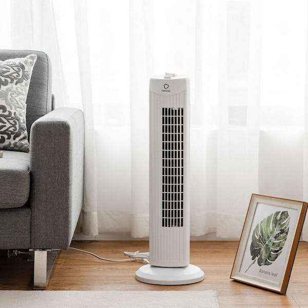 35W White 28 in. Oscillating Tower Fan with 3 Wind Speeds Quiet Bladeless