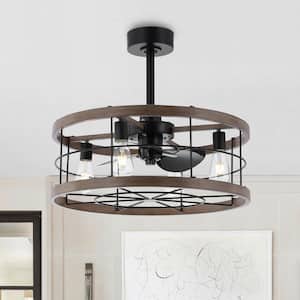 24 in. Indoor Black Farmhouse Metal Caged Indoor Ceiling Fan with Light Kit and Remote Control
