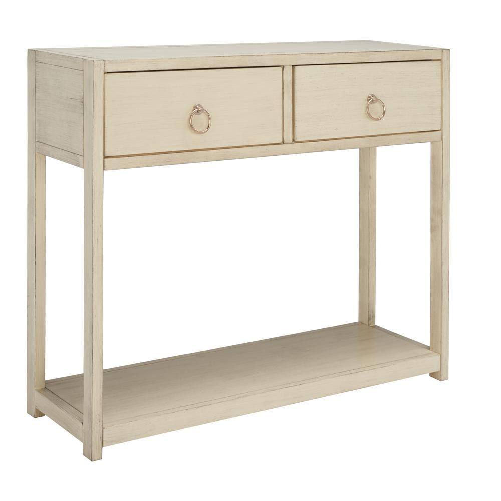 Antique White Wood and Metal Console Table with Storage