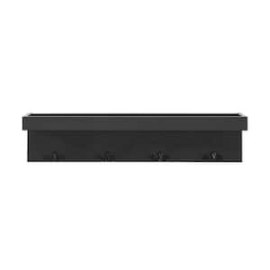 26 in. Black Wall Mounted Entryway Coat Rack with Decorative Ledge Shelf and Hooks
