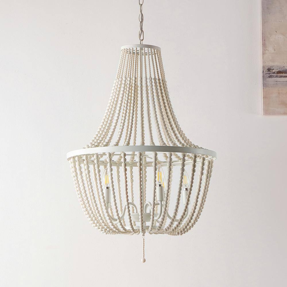 Elanie Cream Wood Beads 5-Light LED Pendant