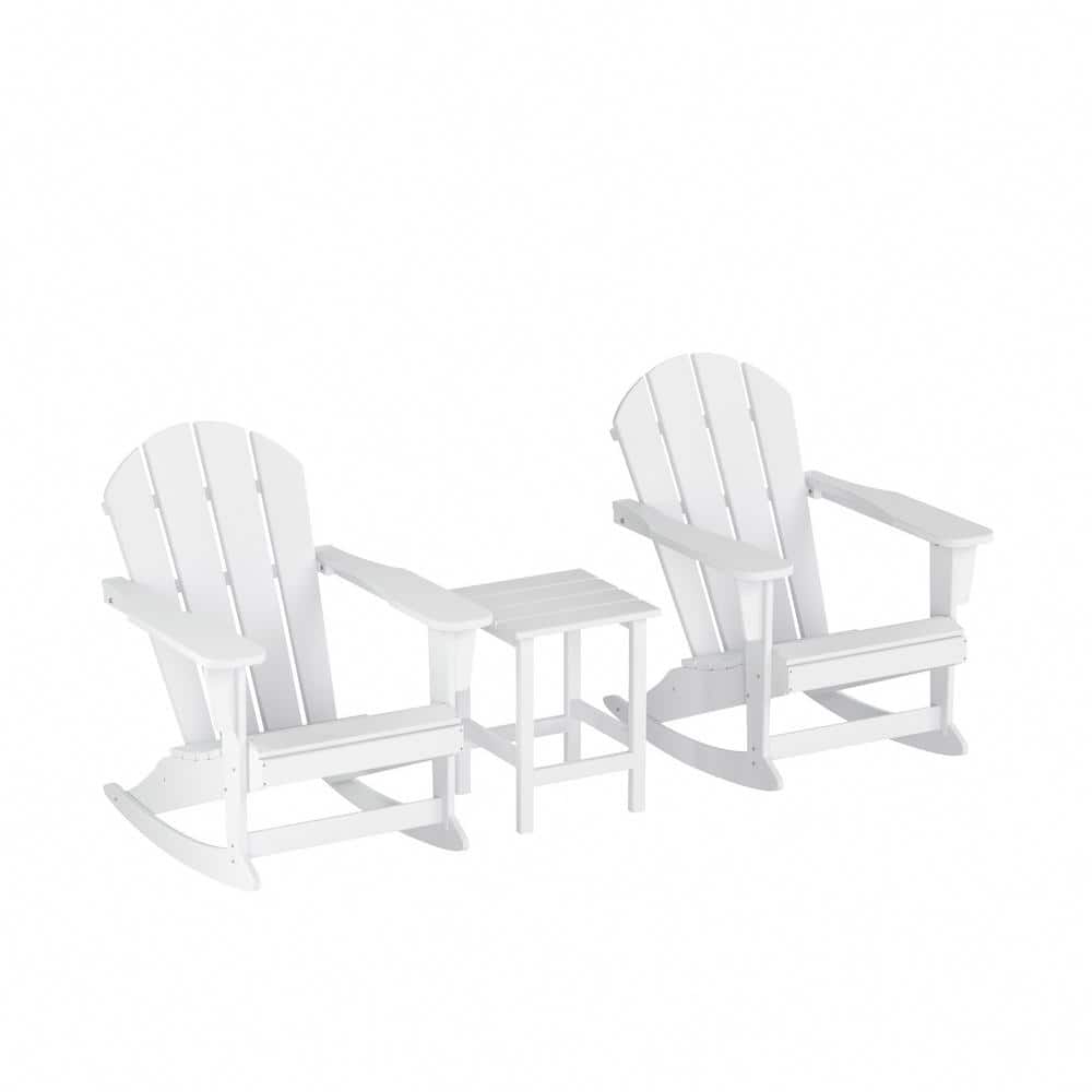 Laguna White HDPE Outdoor Rocking Adirondack Chairs with Side Table Set