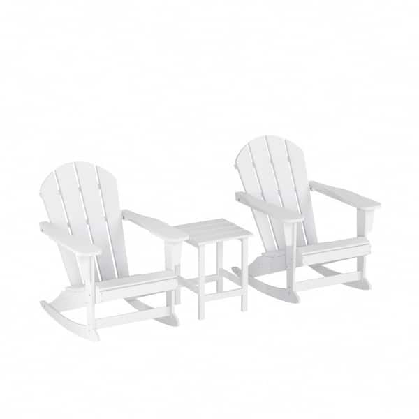WESTIN OUTDOOR Laguna 3-Piece Fade Resistant Outdoor Patio HDPE Poly Plastic Adirondack Rocking Chairs and Side Table Set, White